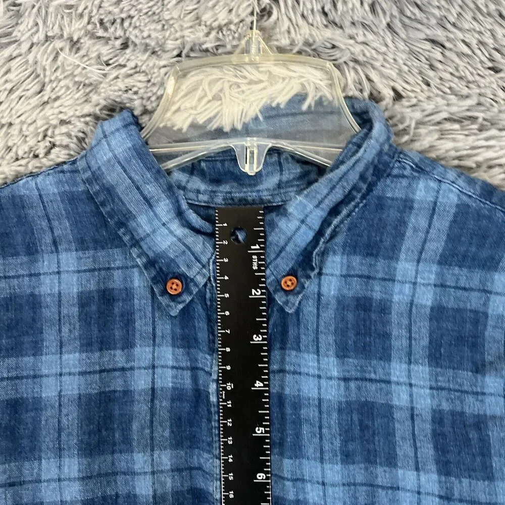 J Crew Adult Shirt Large Blue Button Down Baird Mcnutt Irish Linen Pocket Mens